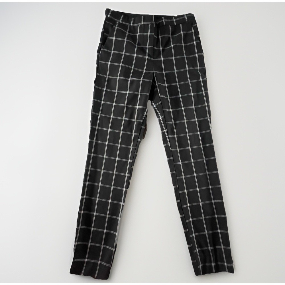 ZARA Women's‎ Black White Windowpane Plaid Slim Ankle Dress Pants Size XS